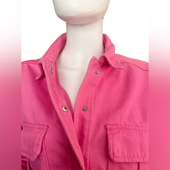 NWT Women’s Shacket Small Oversized Pink Trucker 100% Cotton Overshirt Barbie - Picture 5 of 7